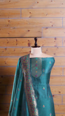 Rang – The Kashmiri Palette | Kashmiri Mul Chanderi Suit Piece – Dark Green