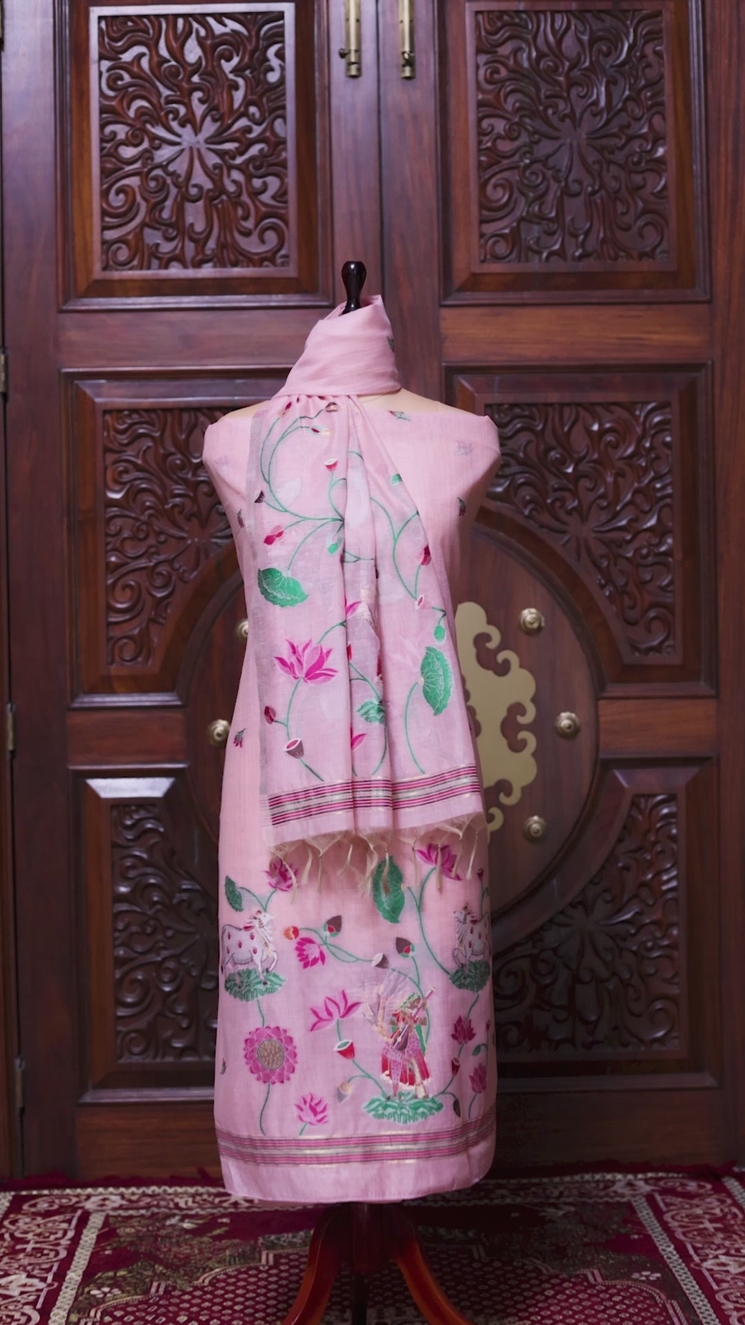 Rooh – The Pichwai Reverie | Pichwai Muga Cotton Suit Piece – Pink