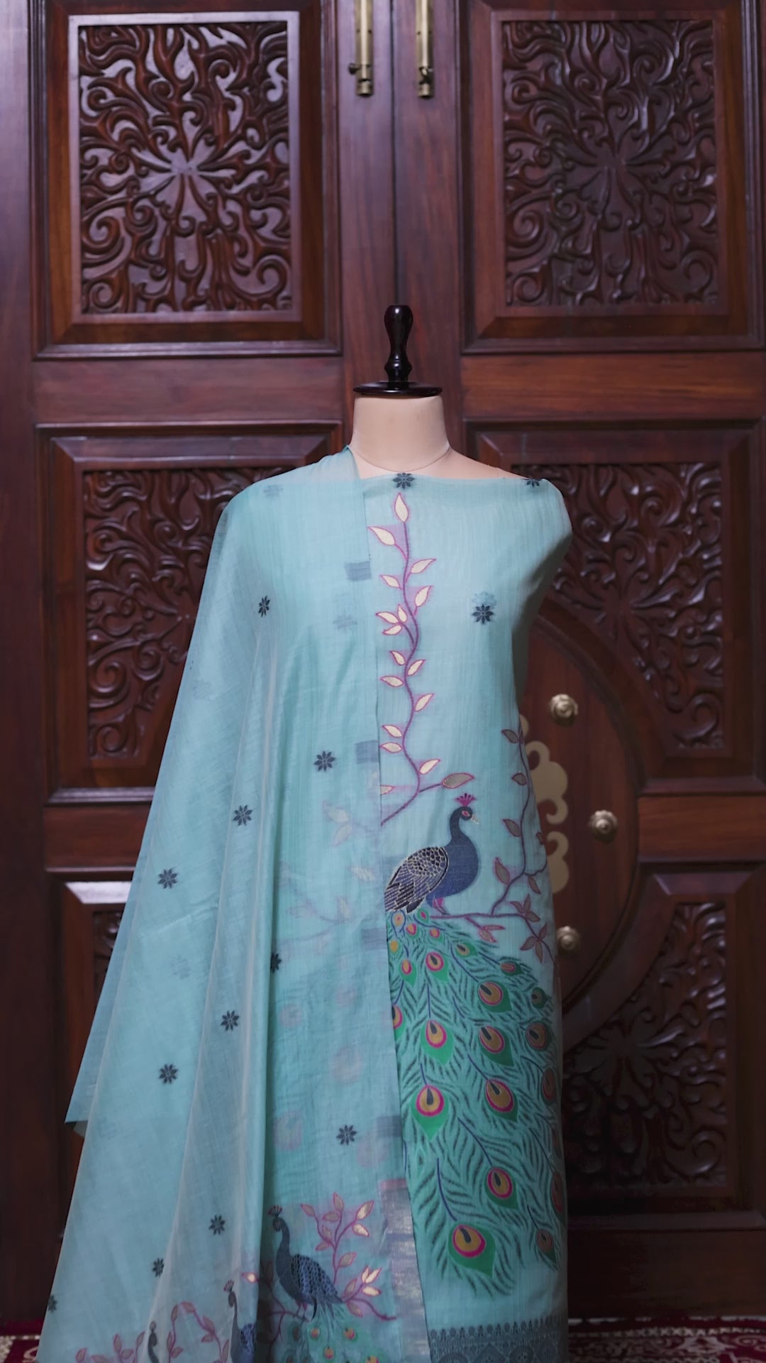 Meher – The Woven Glow | Jamdani Muga Cotton Suit Piece – Sky Blue