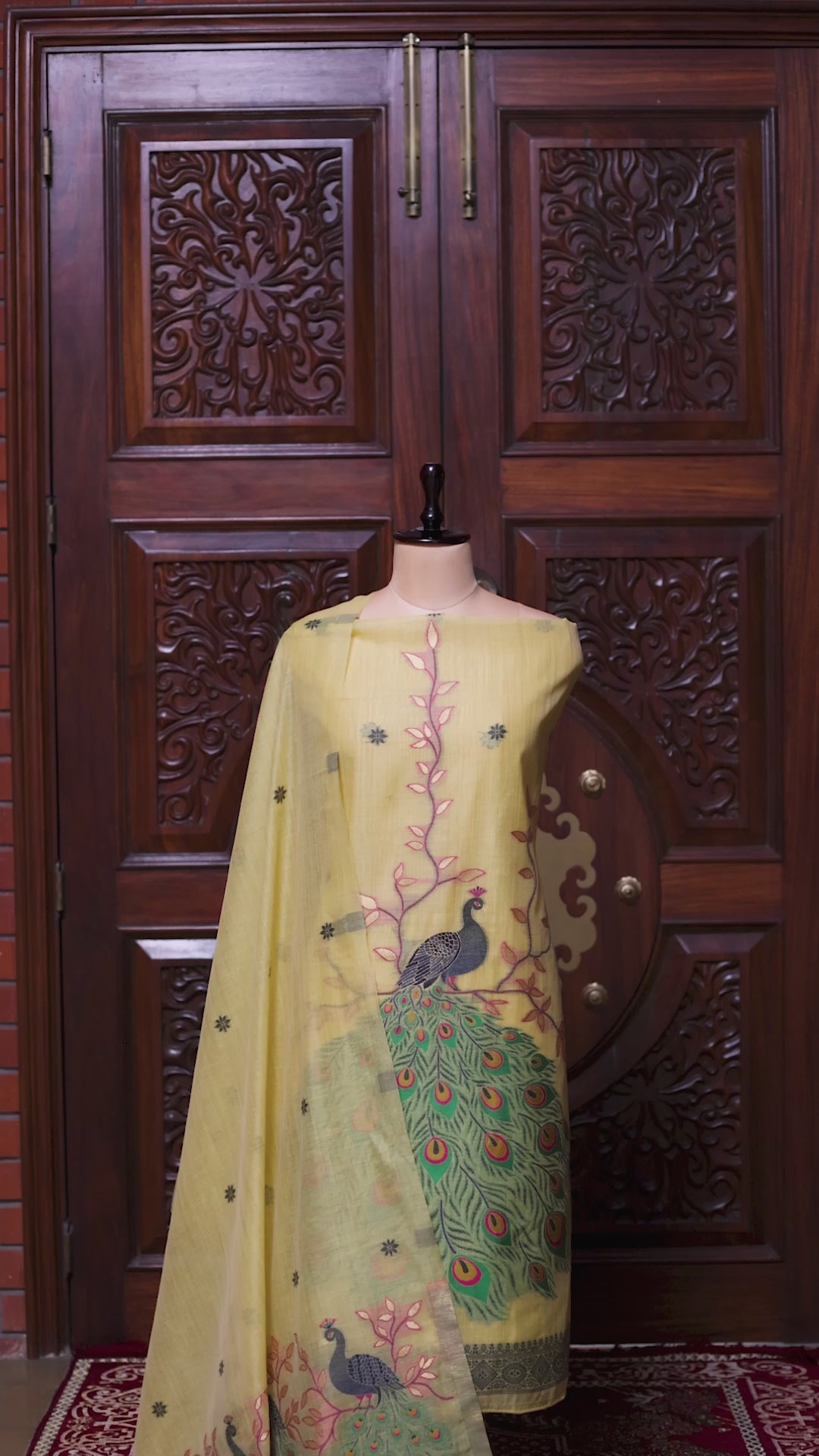 Meher – The Woven Glow | Jamdani Muga Cotton Suit Piece – Lemon Yellow