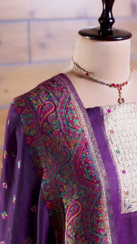 Aafreen – The Kashmiri Grace | Kashmiri Mul Chanderi Suit Piece – Purple