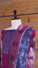 Gul – The Floral Heritage | Ajrakh Mul Chanderi Suit Piece – Magenta Pink