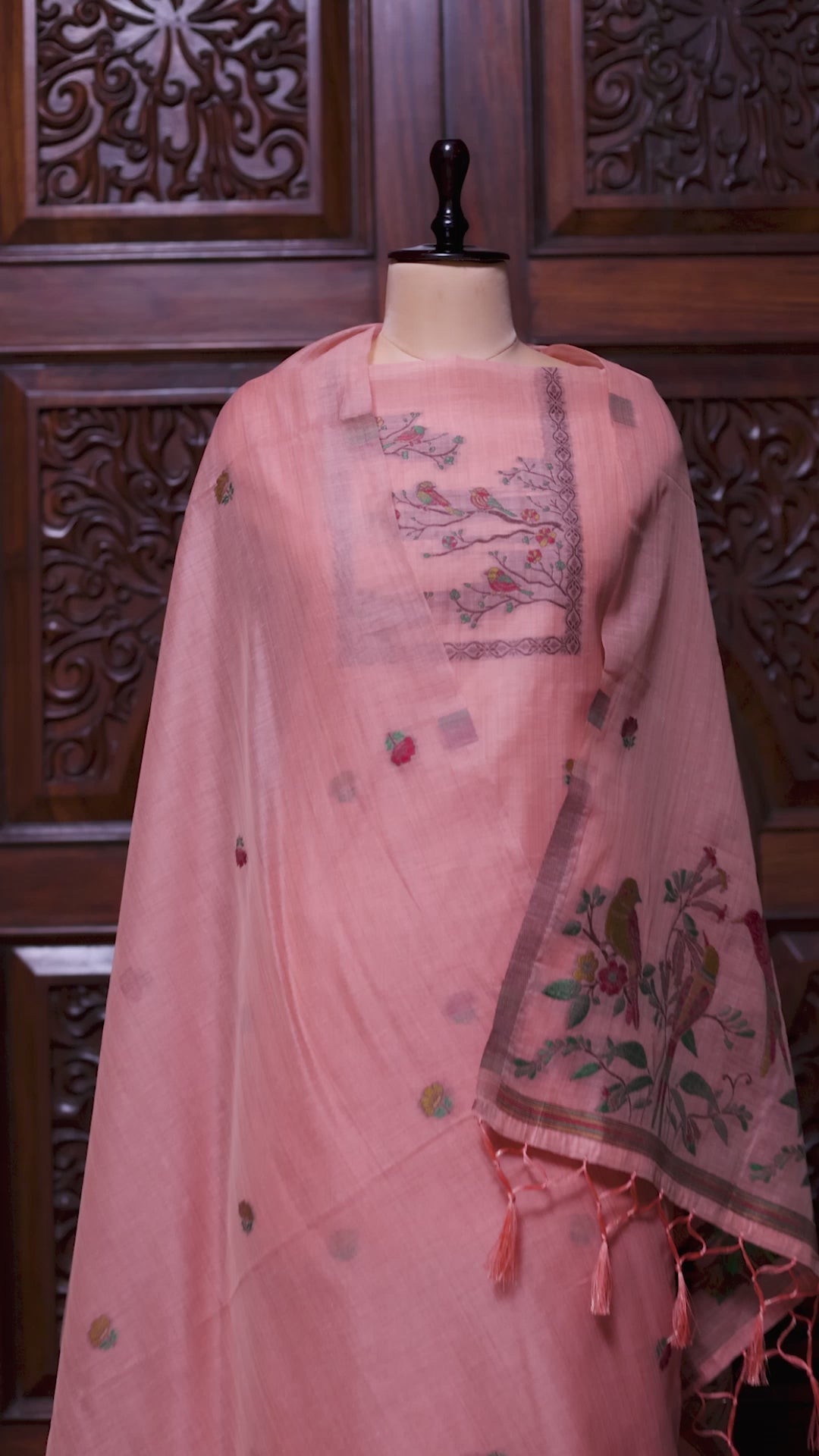 Mitti – The Earthy Grace | Jamdani Muga Cotton Suit Piece – Peach